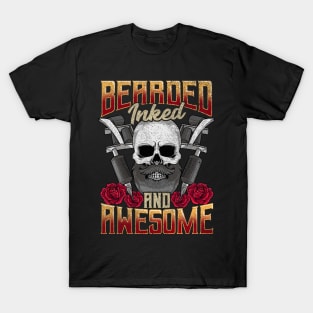 Bearded Inked And Awesome Funny Tattooed Dad T-Shirt